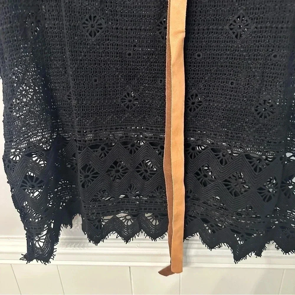 Eberjey Havanera Georgia Black Lace Dress or Swimsuit Coverup w/ Belt S/M NWT